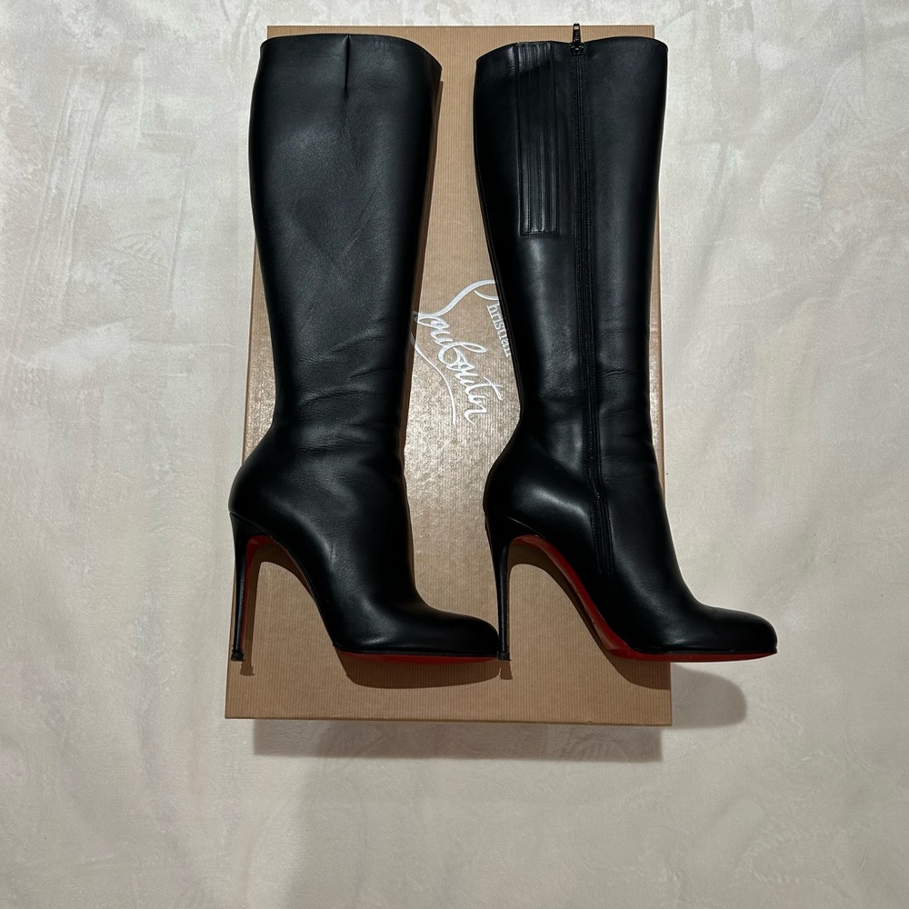 Christian Louboutin Fifi Botta 100 king Calf Black Leather Heeled Boots - Picture 15 of 16